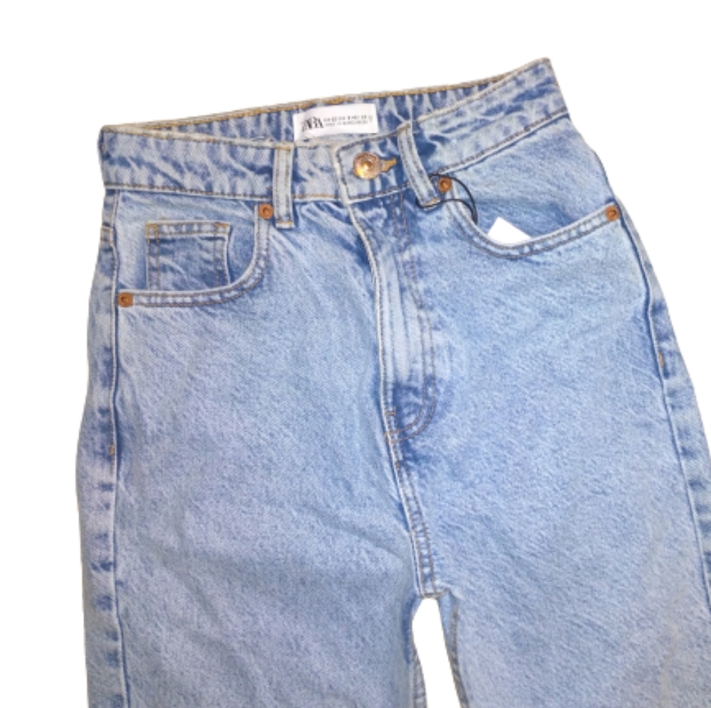 Zara High Rise Mom Jeans Lightwash Blue Denim Size 0 NEW With Tags NWT - Picture 9 of 13